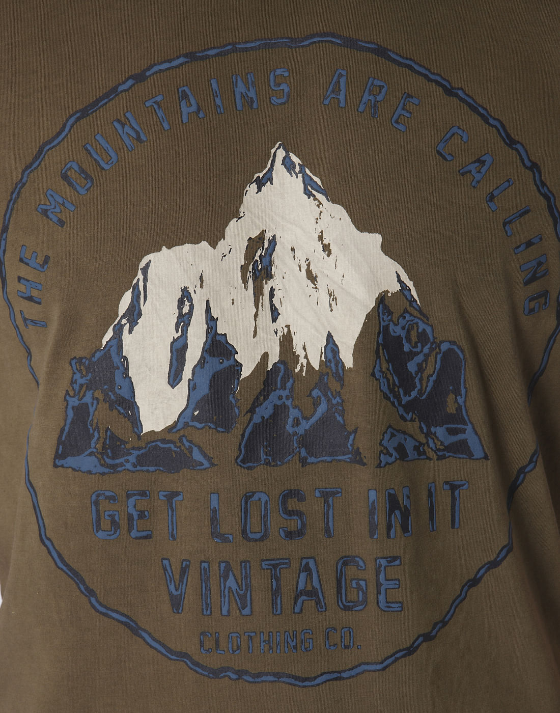Olive Green Graphic Print Crew Neck T-Shirt