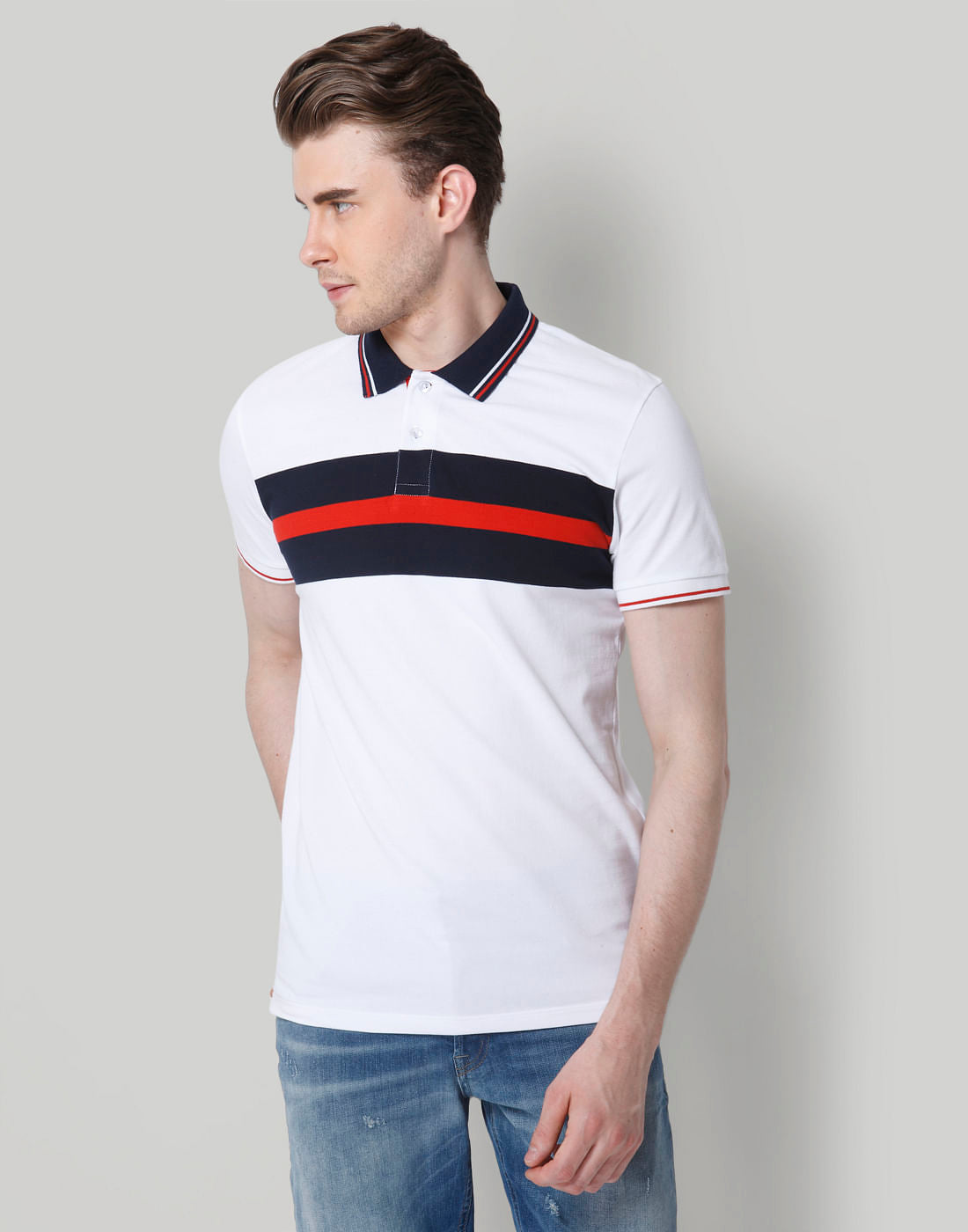White Striped Polo T-Shirt