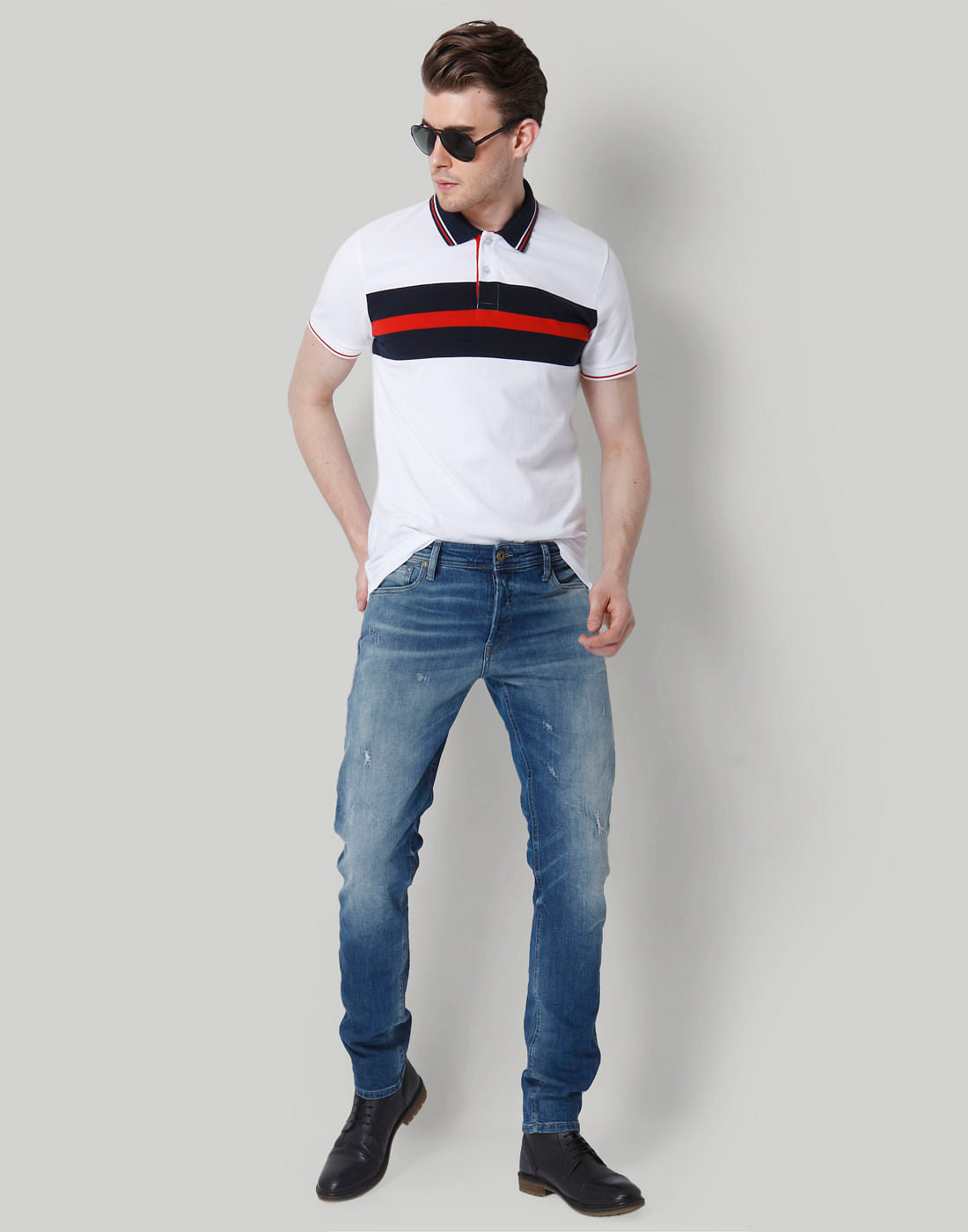 White Striped Polo T-Shirt