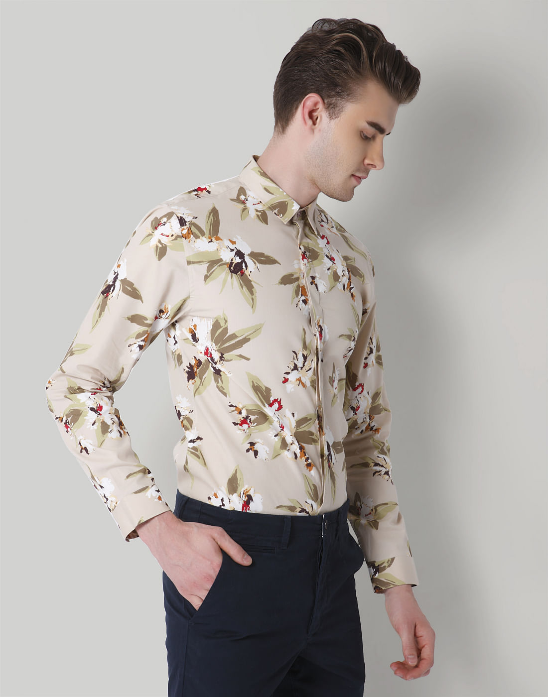 Beige Floral Print Shirt
