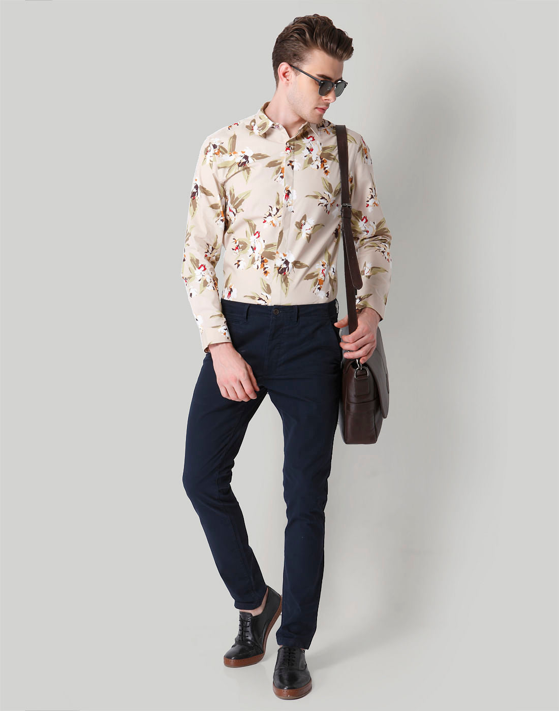 Beige Floral Print Shirt