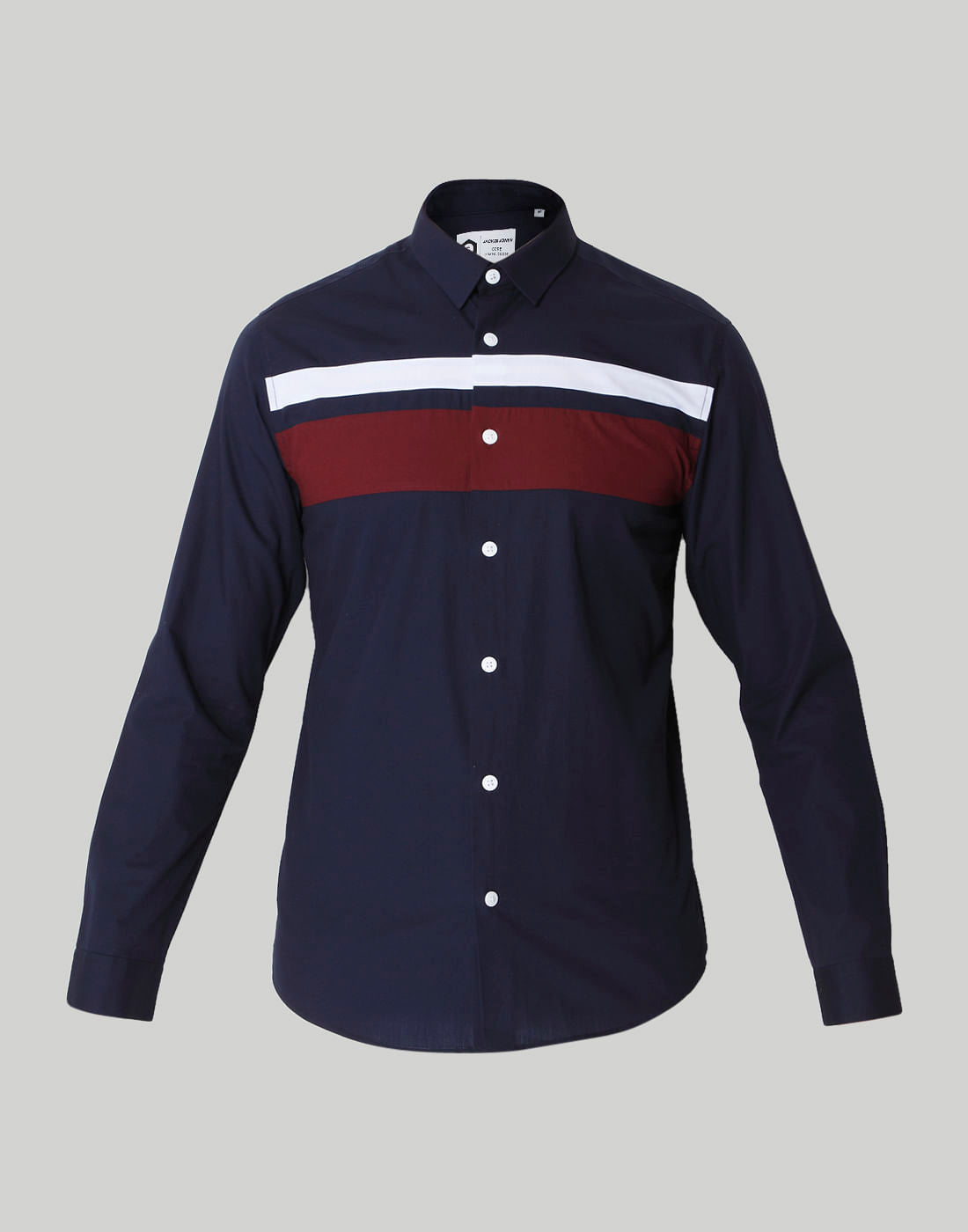 Dark Blue Colour Blocked Shirt