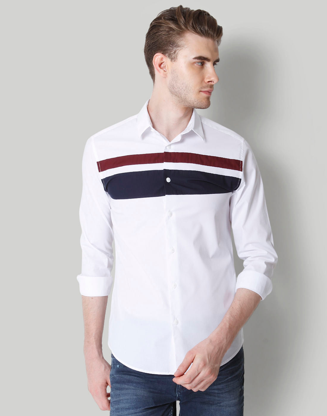 White Colour Blocked Shirt