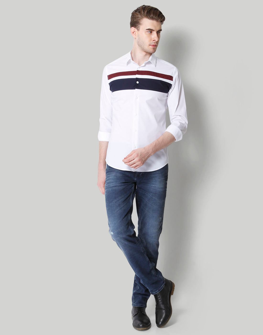 White Colour Blocked Shirt