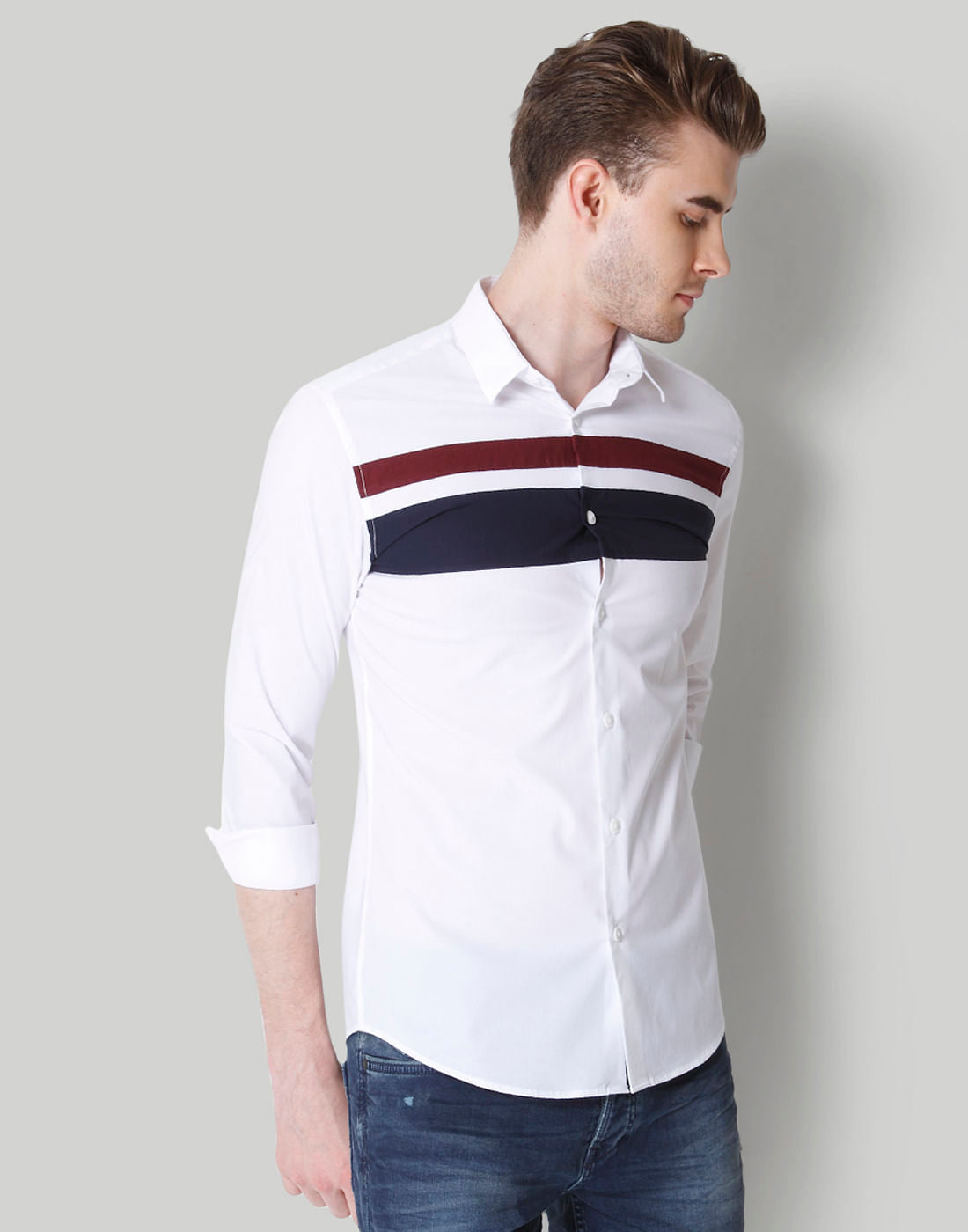 White Colour Blocked Shirt