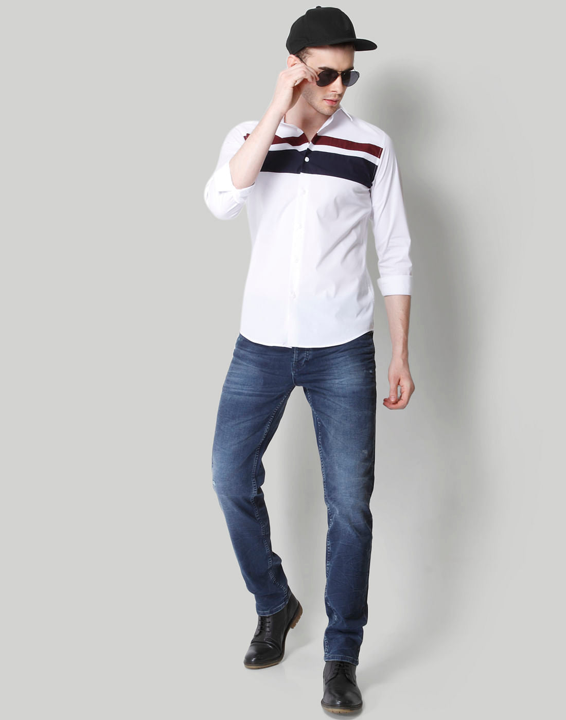 White Colour Blocked Shirt