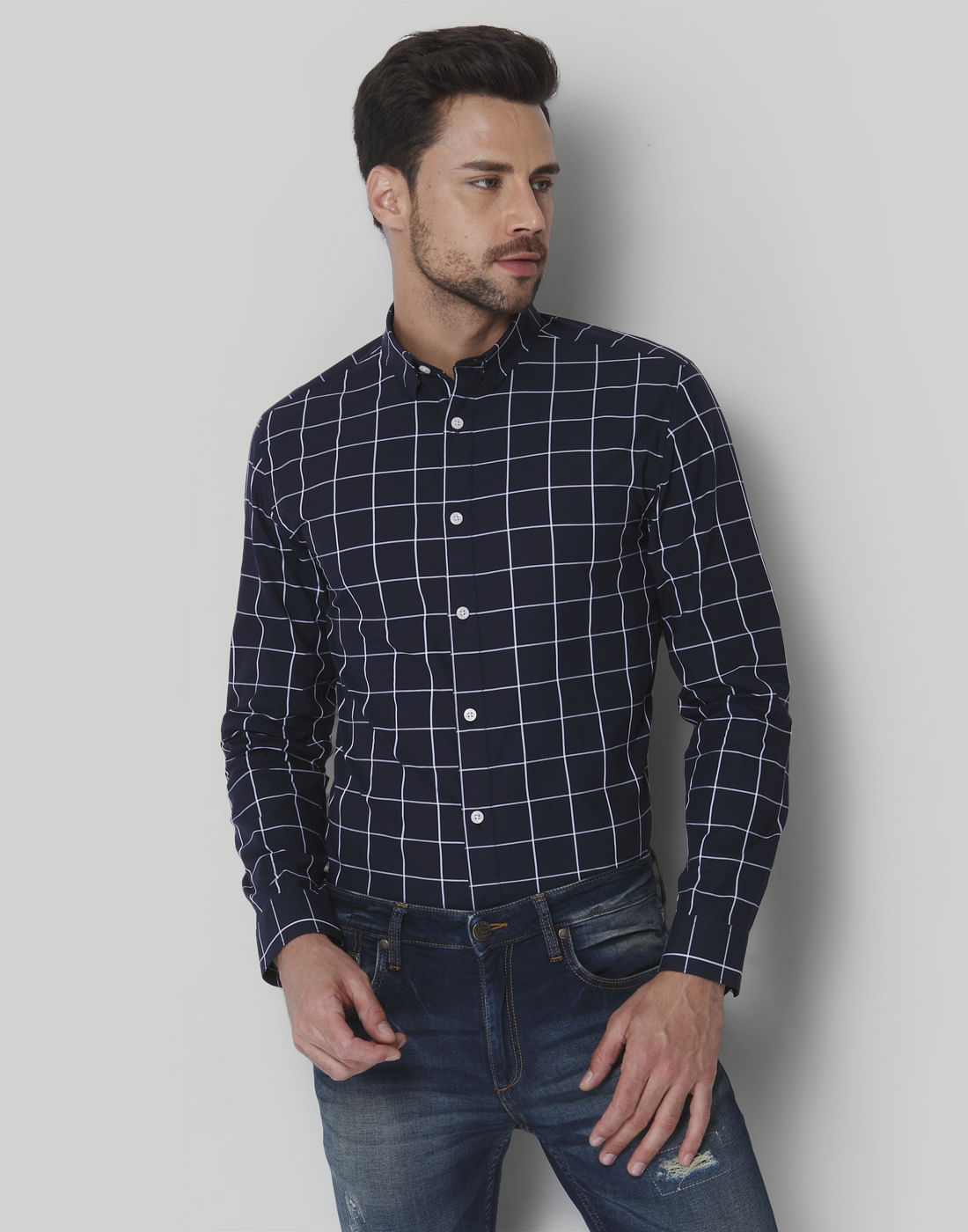 Navy Blue Check Shirt