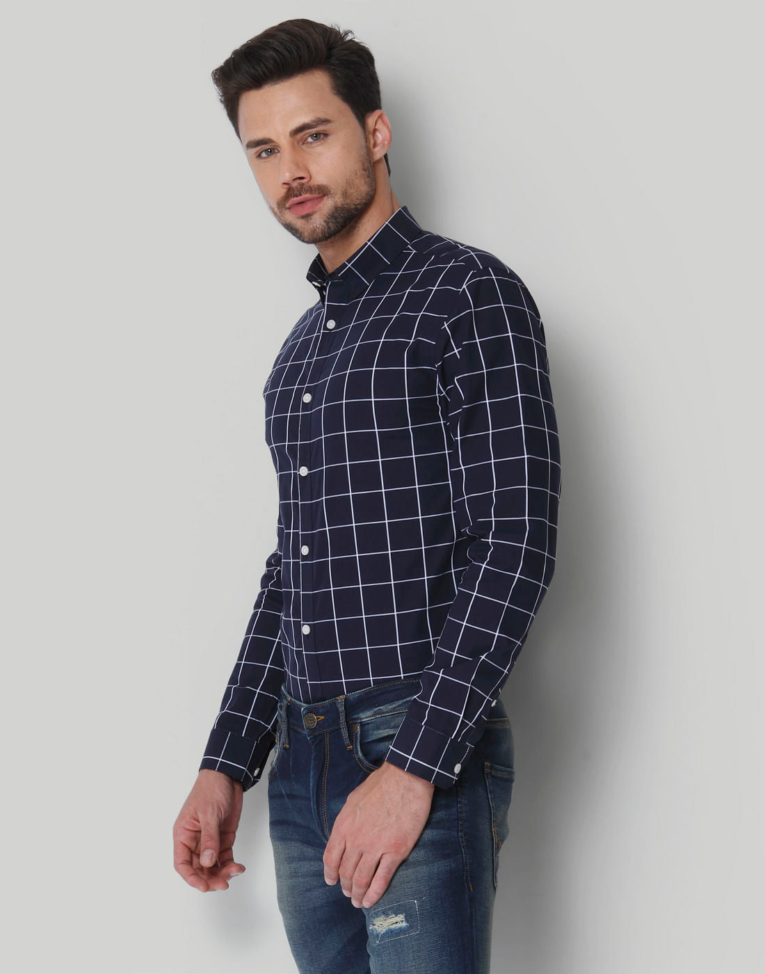 Navy Blue Check Shirt
