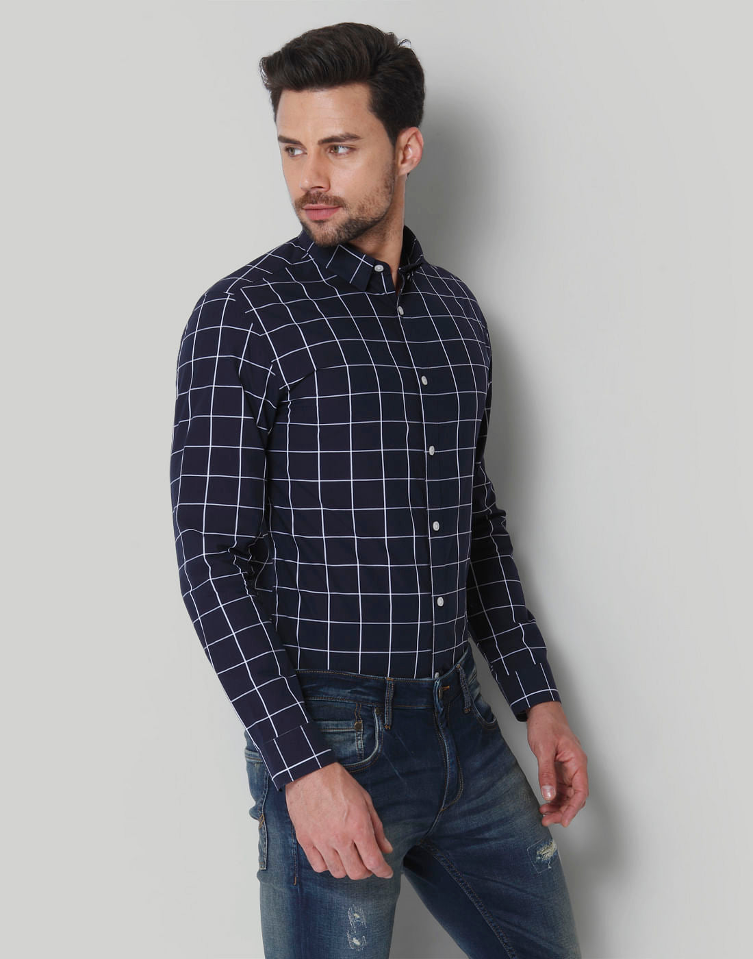 Navy Blue Check Shirt