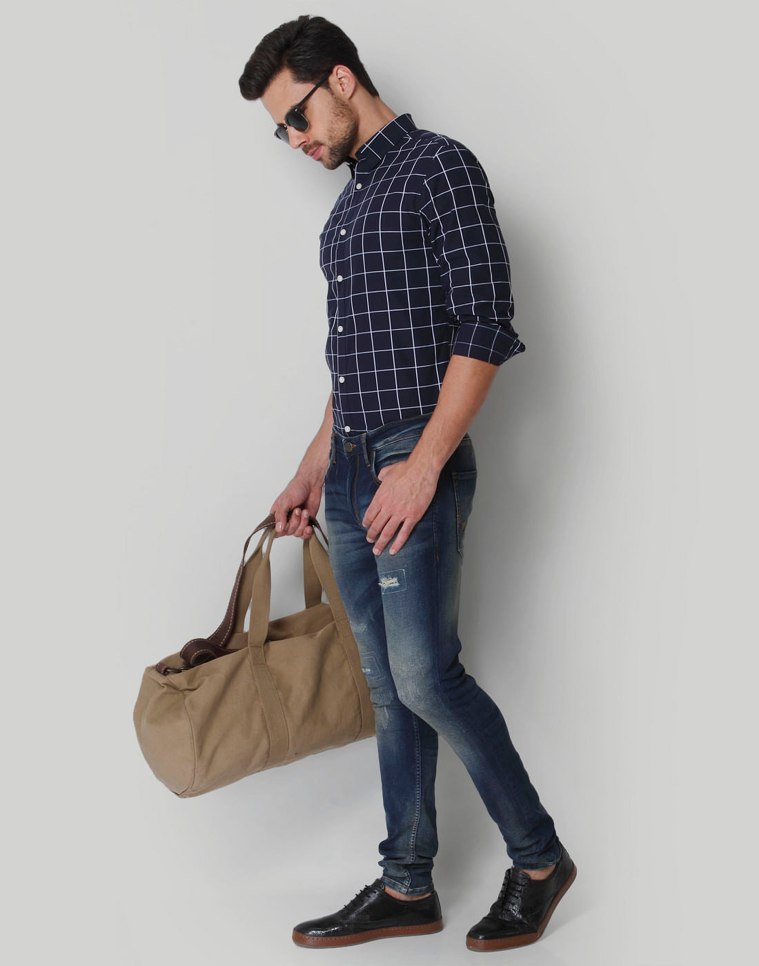 Navy Blue Check Shirt