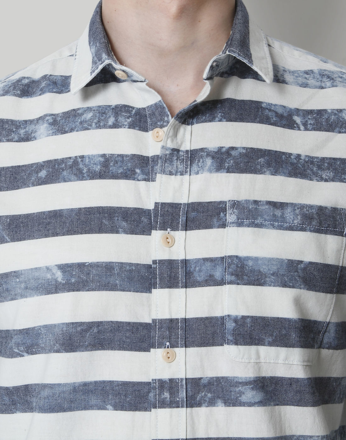Beige & Grey Striped Shirt