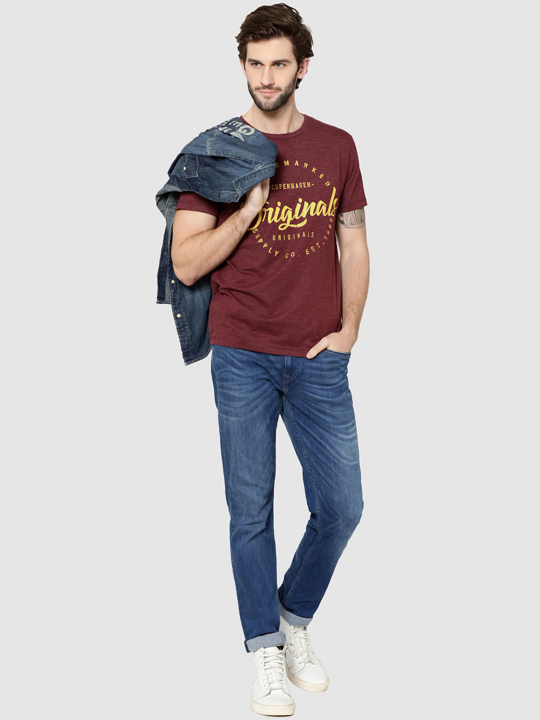 Burgundy Logo Print Crew Neck T-Shirt