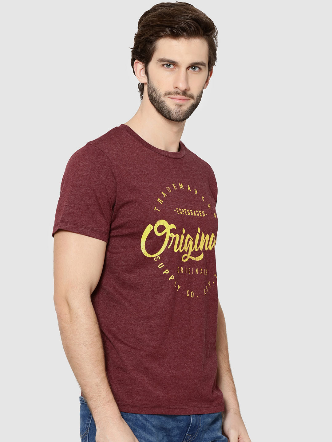 Burgundy Logo Print Crew Neck T-Shirt