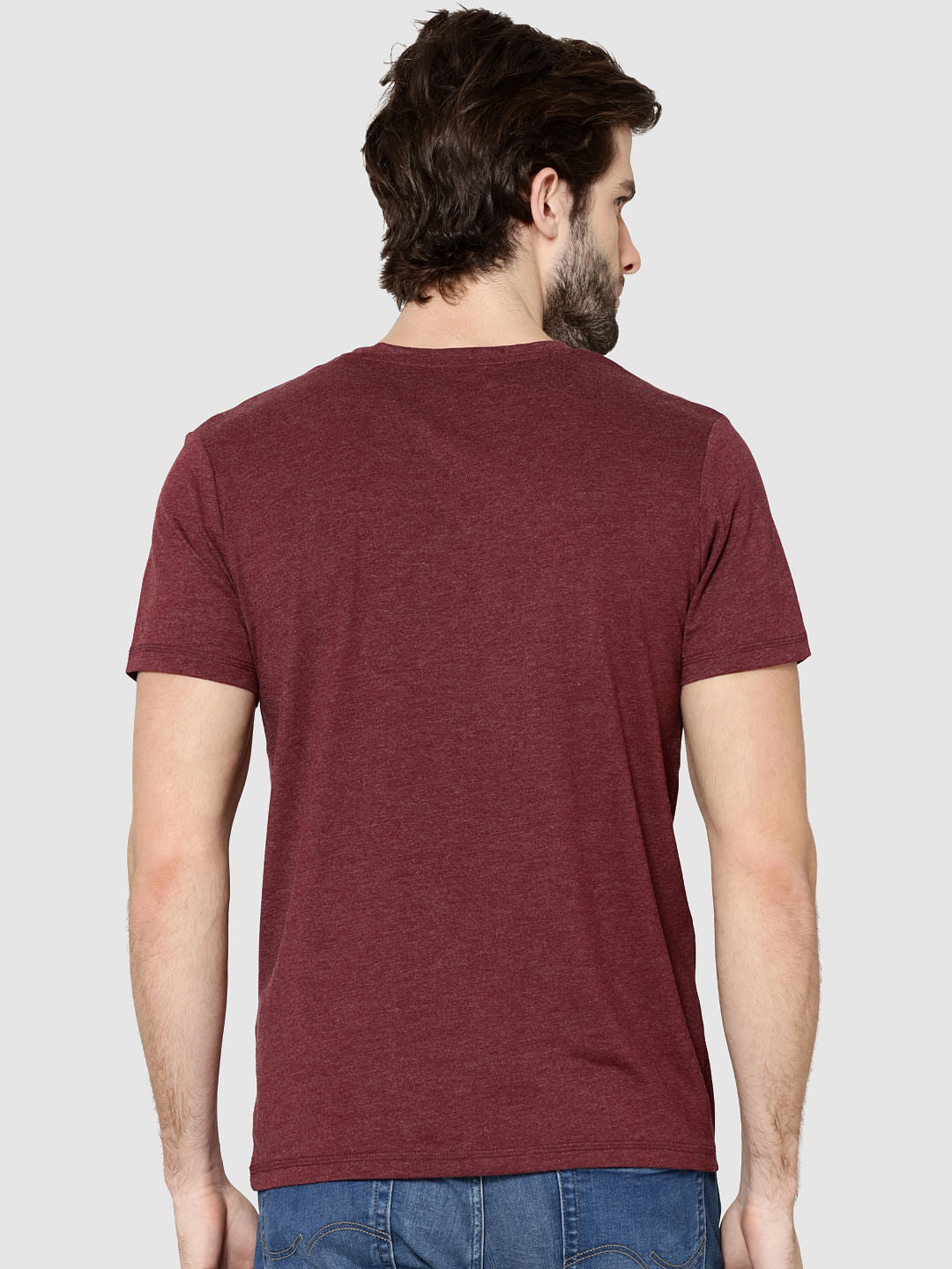 Burgundy Logo Print Crew Neck T-Shirt