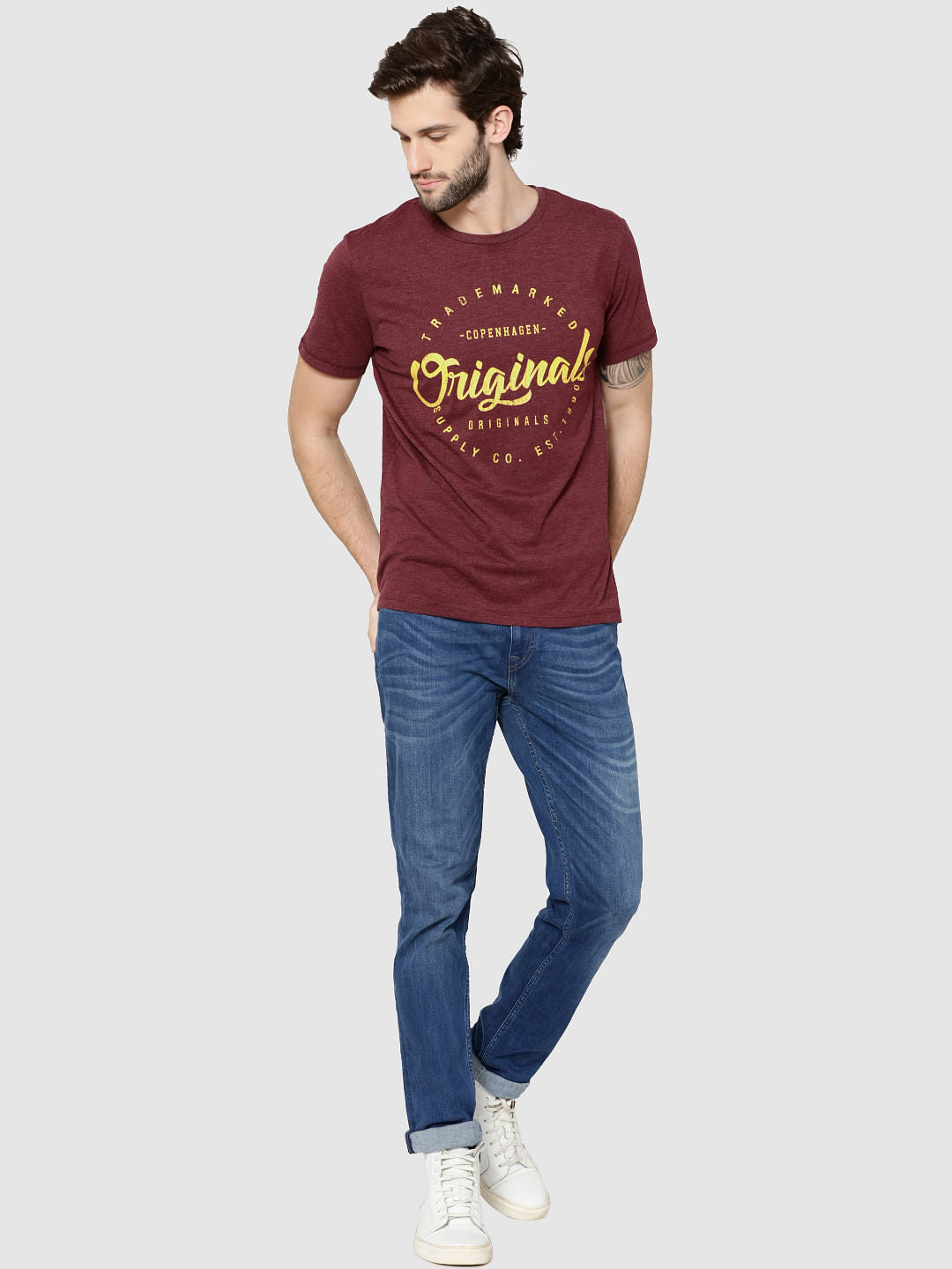 Burgundy Logo Print Crew Neck T-Shirt