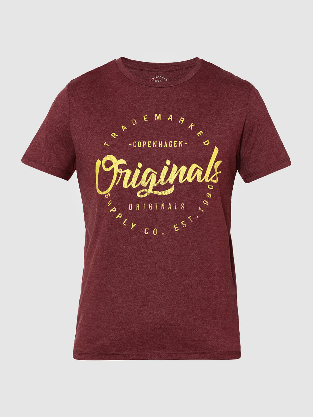 Burgundy Logo Print Crew Neck T-Shirt