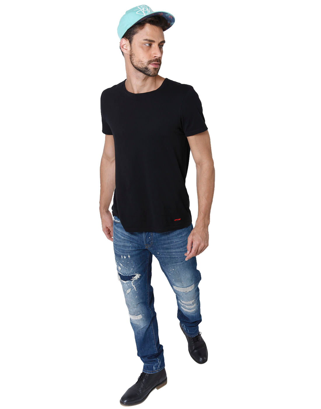 Blue Heavy Distressed Mid Rise Slim Fit Jeans