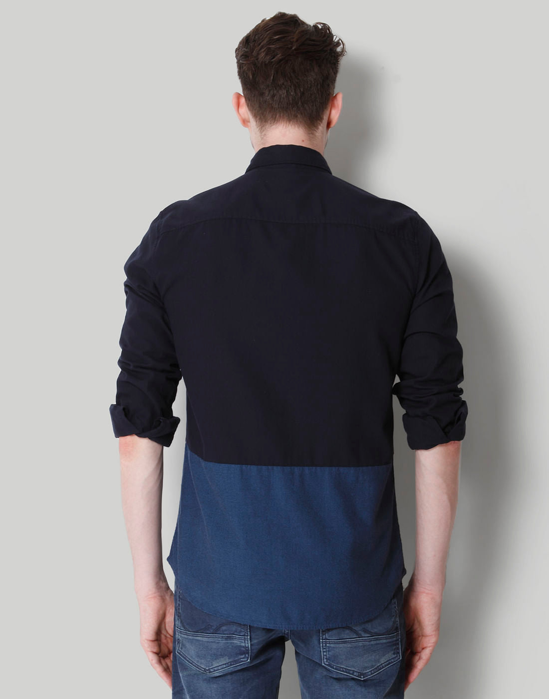 Dark Blue Colour Blocked Shirt