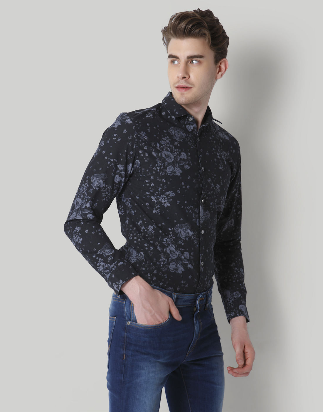Black Floral Print Shirt