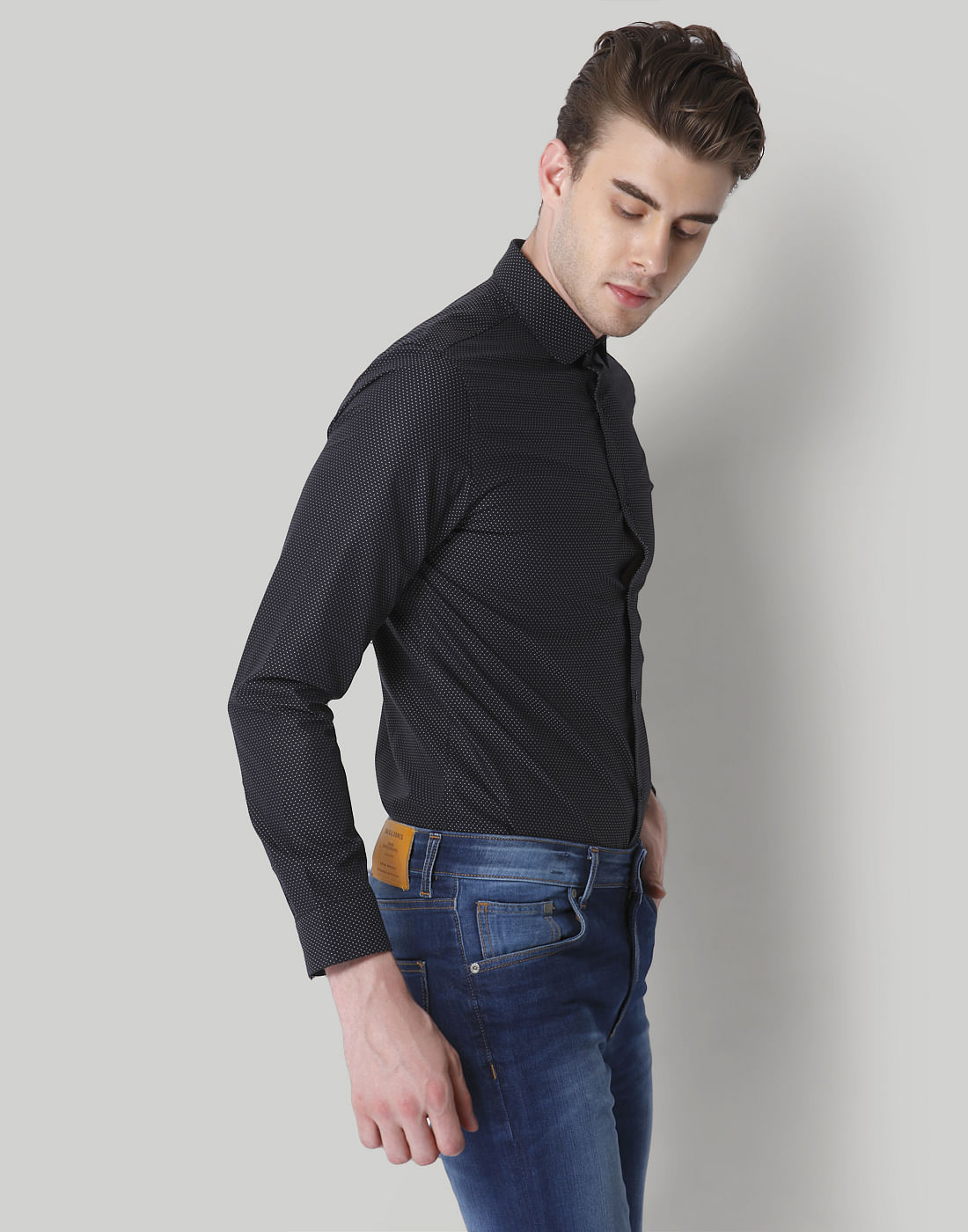 Black Dotted Slim Fit Shirt