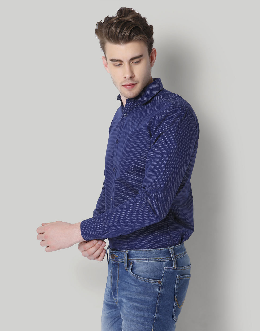 Blue Dotted Slim Fit Shirt