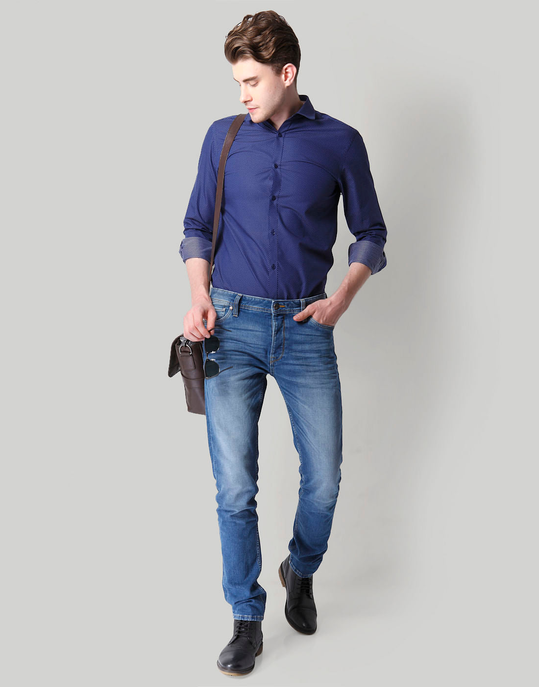 Blue Dotted Slim Fit Shirt