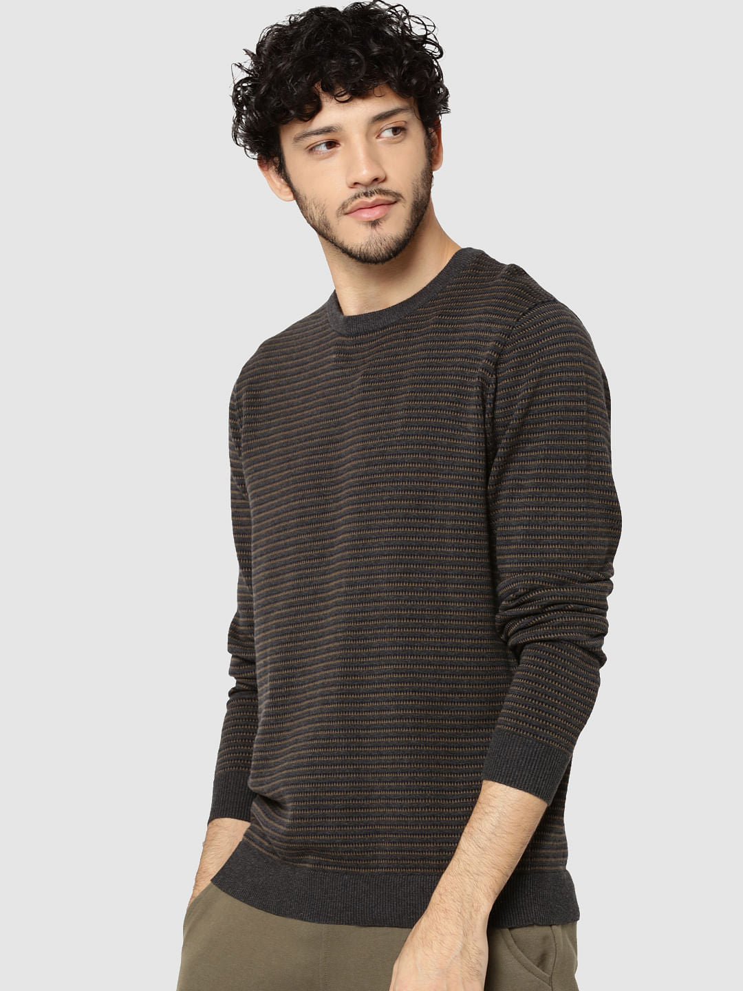 Dark Grey Striped Jacquard Pullover
