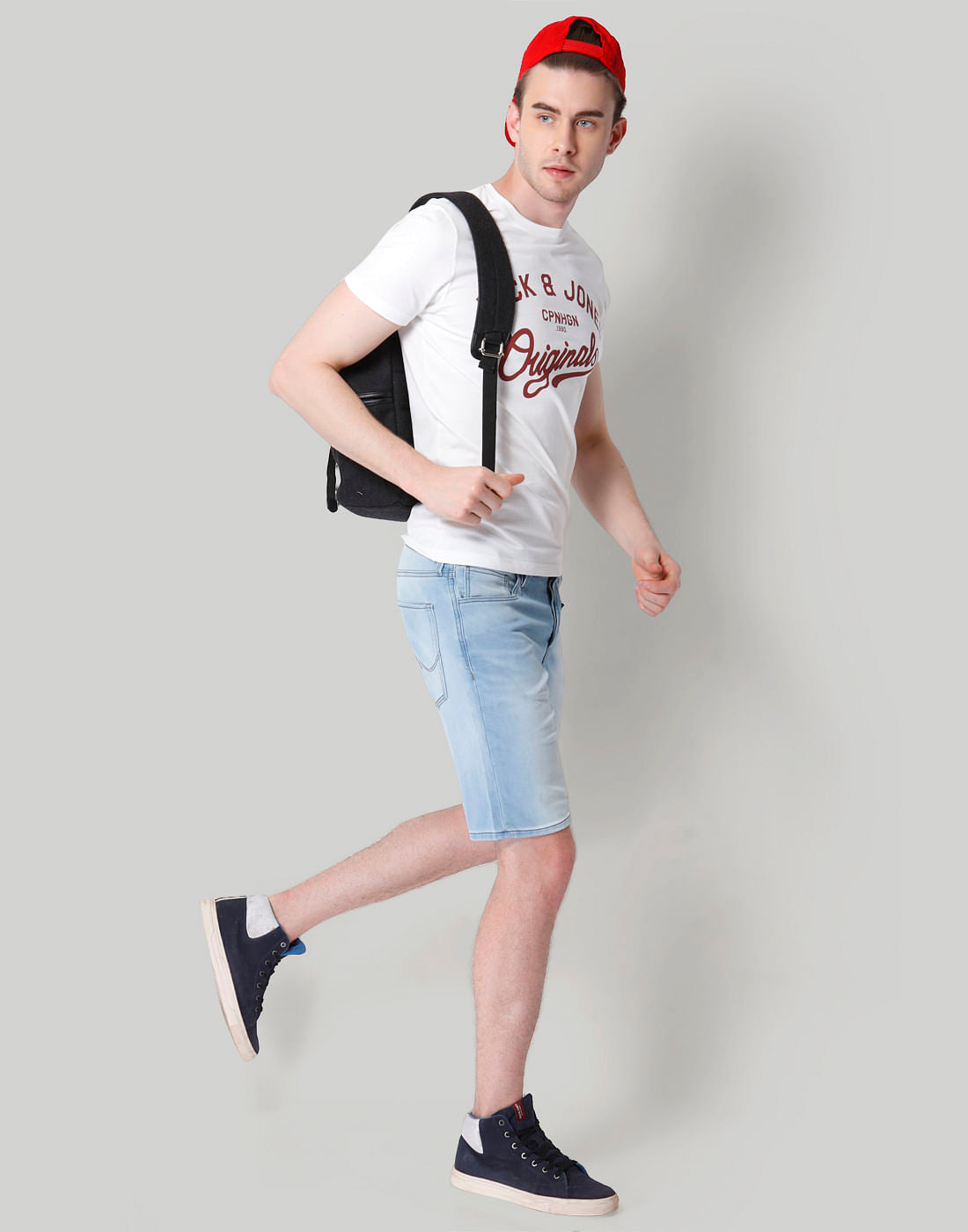 Blue Mid Rise Slim Fit Denim Shorts