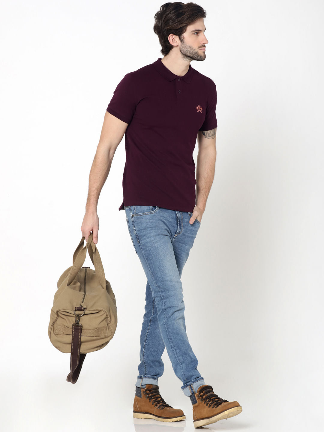 Burgundy Embroidered Logo Polo T-Shirt