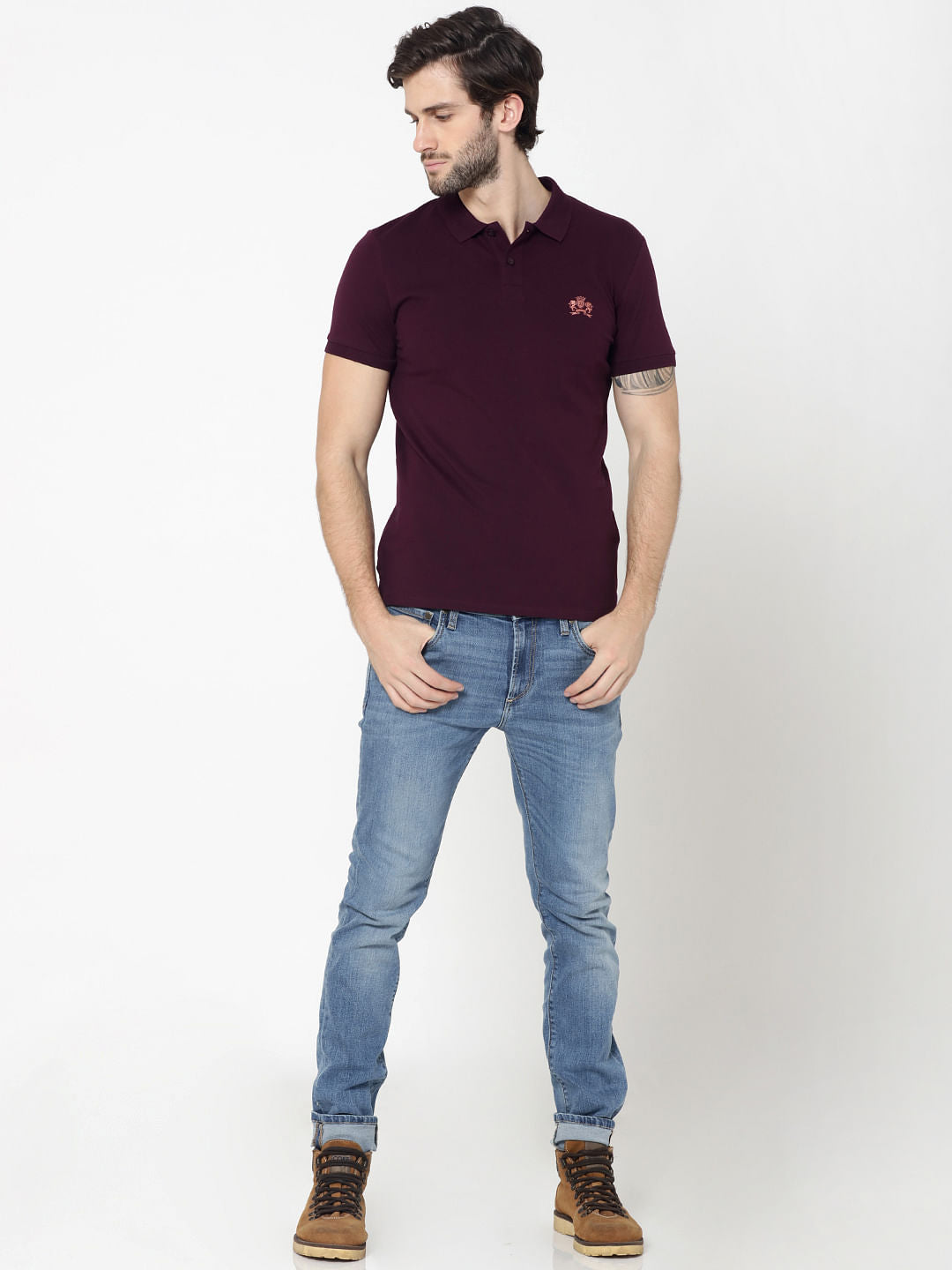 Burgundy Embroidered Logo Polo T-Shirt