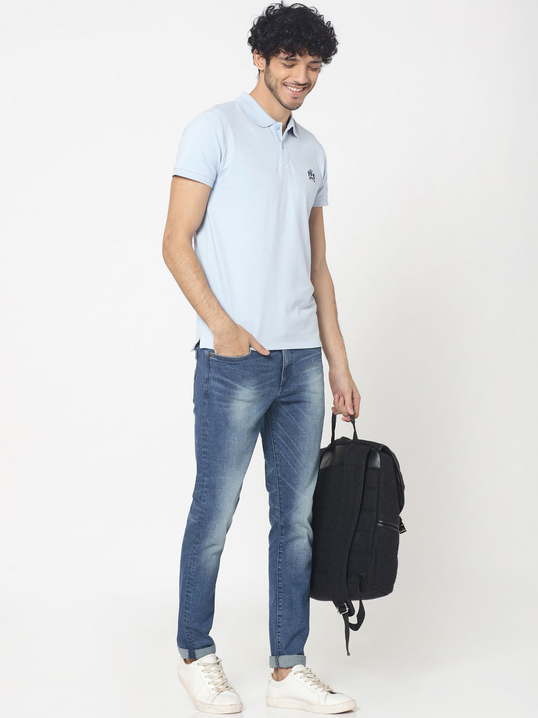 Light Blue Embroidered Logo Polo T-Shirt