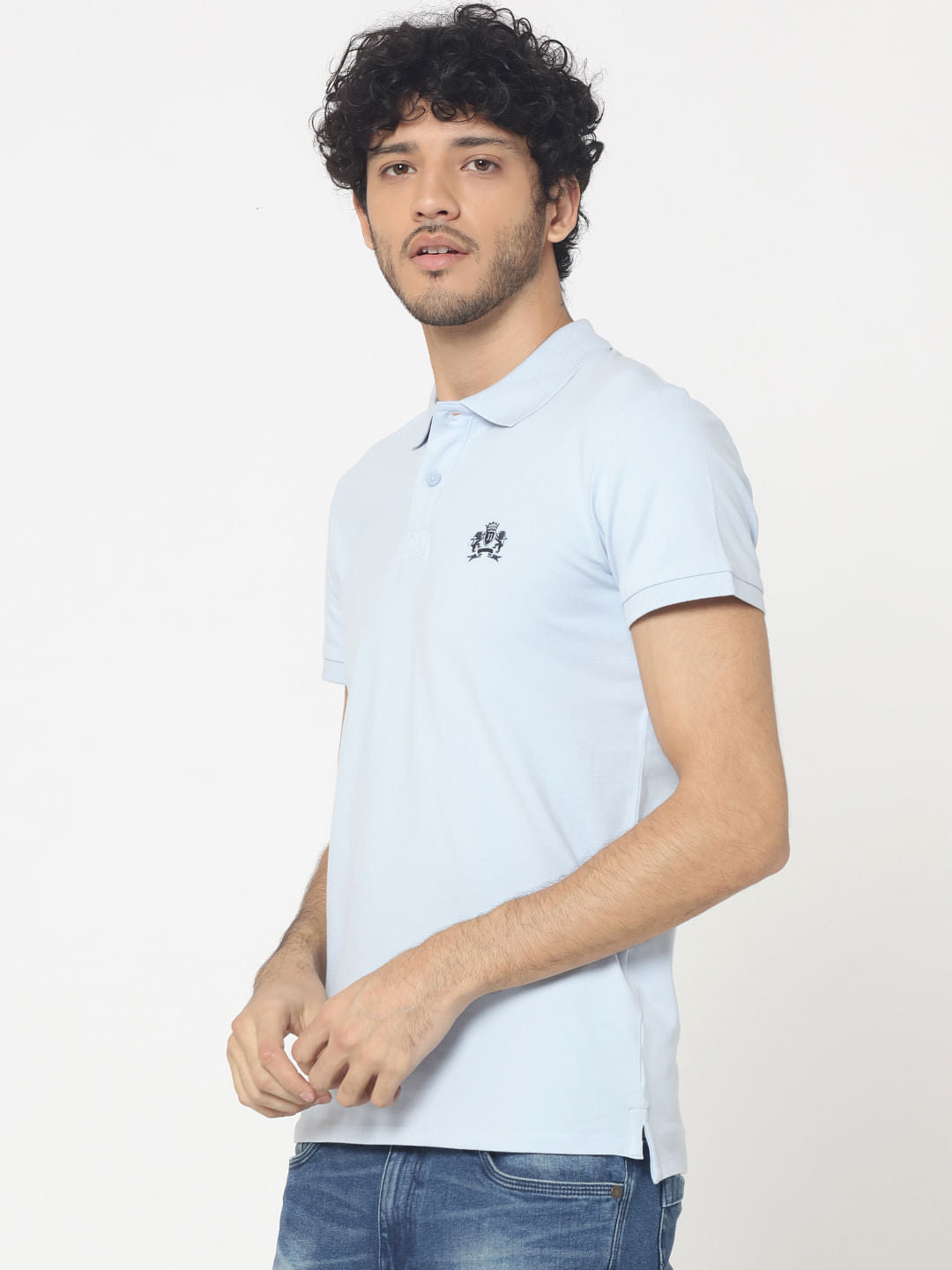 Light Blue Embroidered Logo Polo T-Shirt