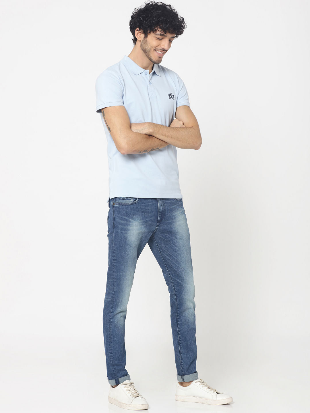 Light Blue Embroidered Logo Polo T-Shirt