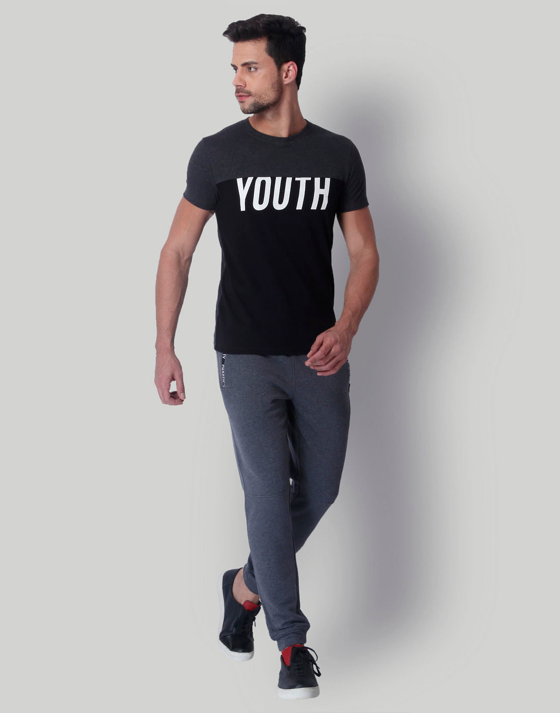 Grey & Black Crew Neck T-Shirt