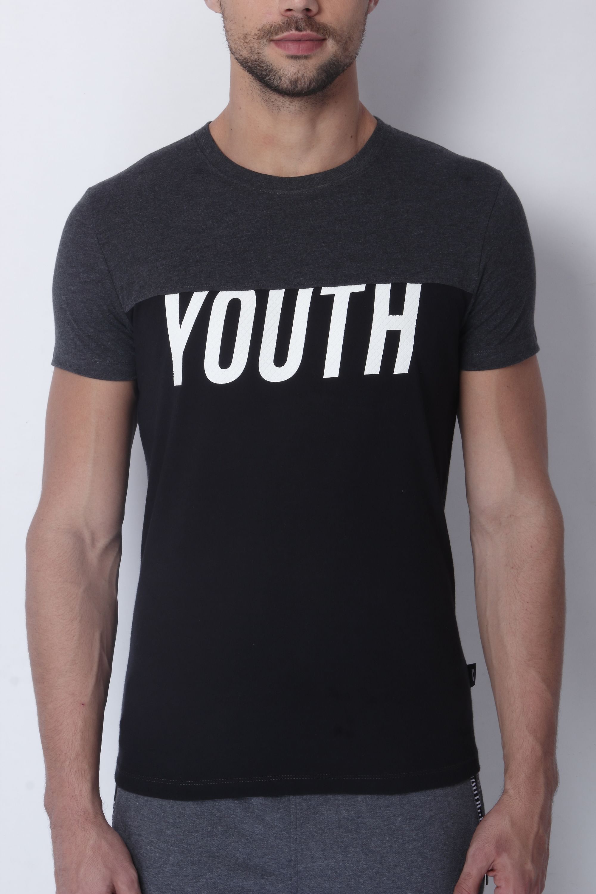 Grey & Black Crew Neck T-Shirt