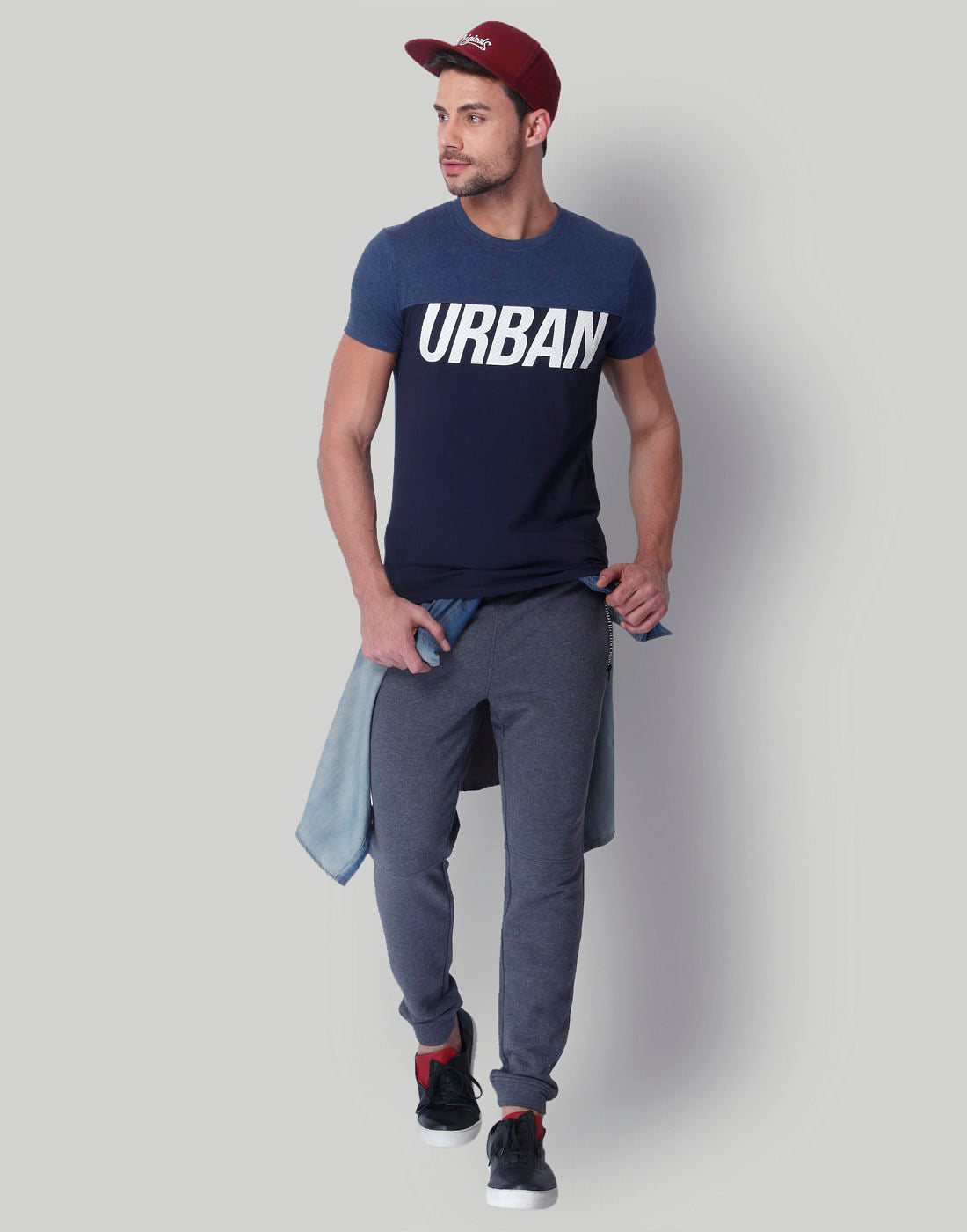 Blue Colour Blocked Crew Neck T-Shirt