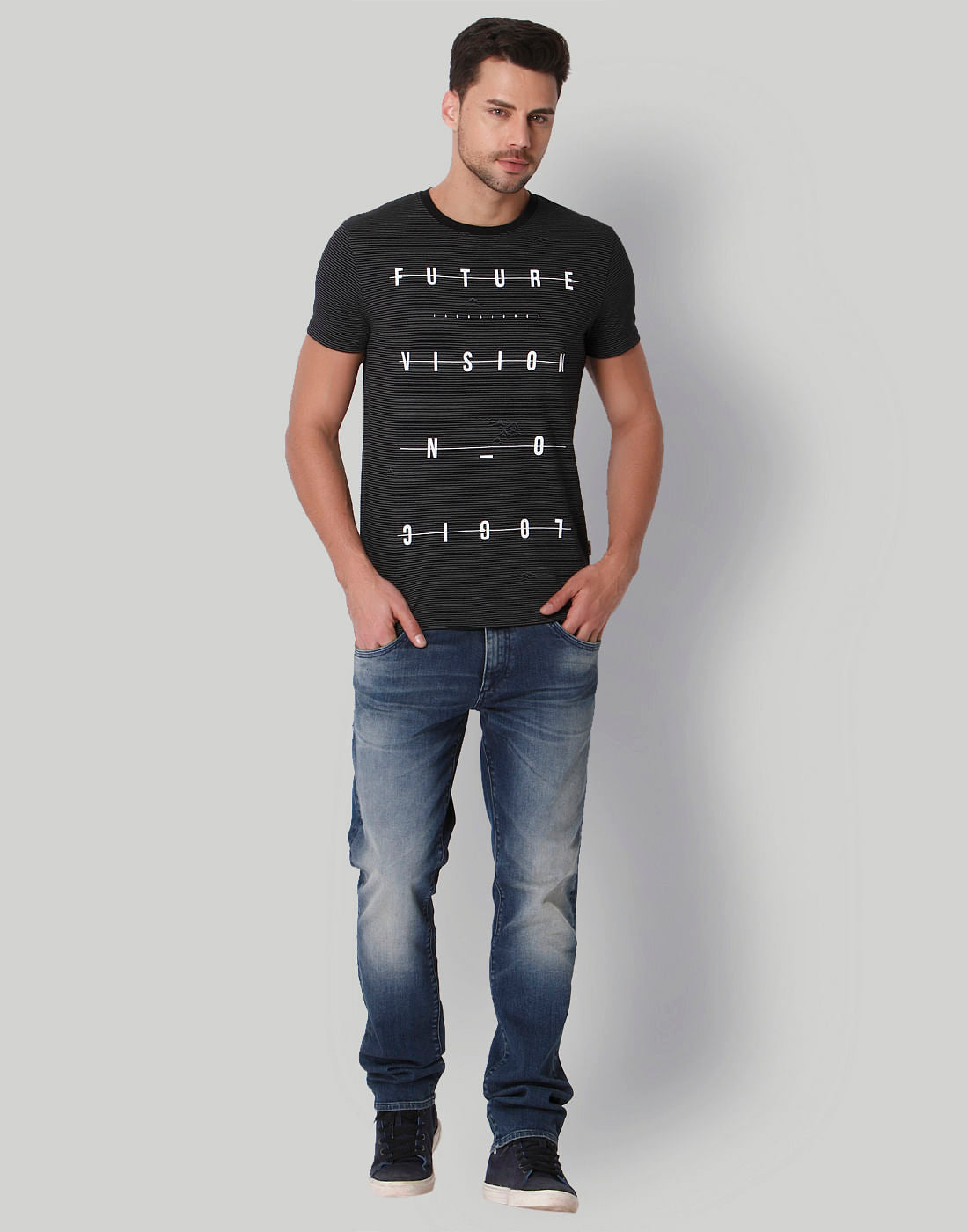 Black Text Print Crew Neck T-Shirt