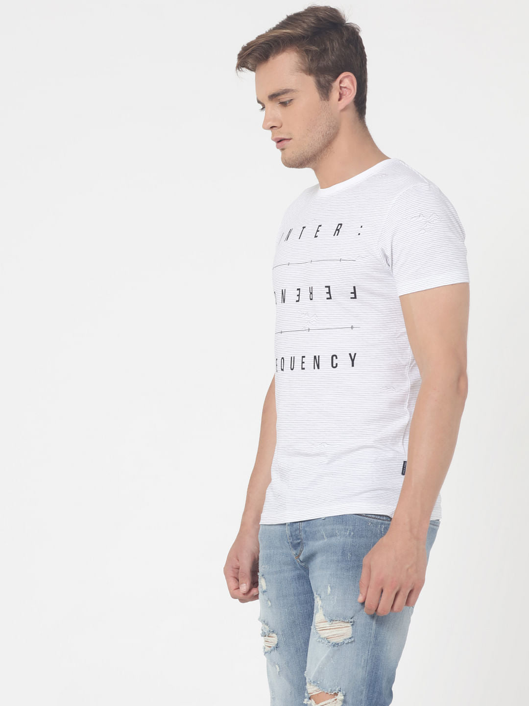 White Text Print Crew Neck T-Shirt