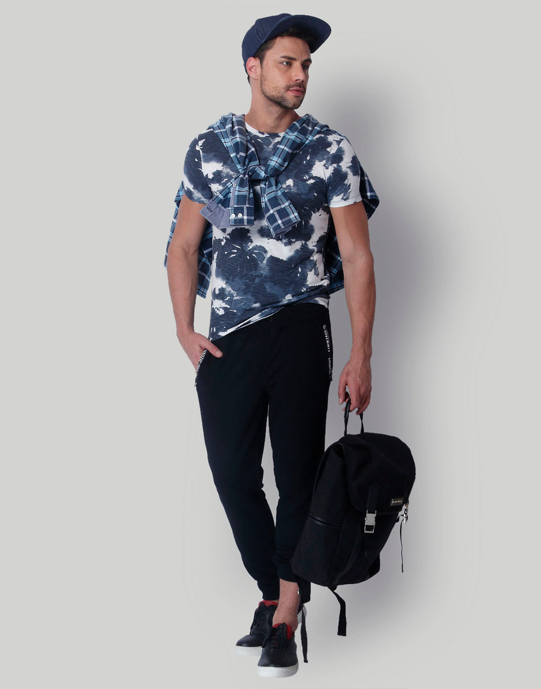 White & Grey Batik Print Crew Neck T-Shirt