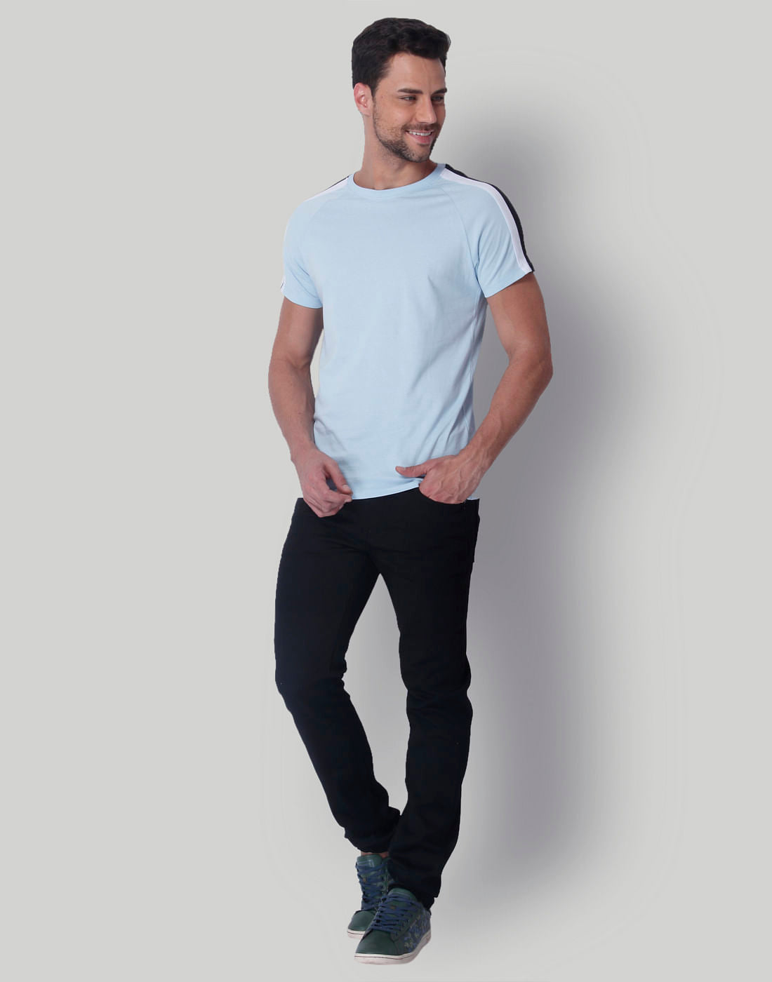 Light Blue Tape Detail Crew Neck T-Shirt