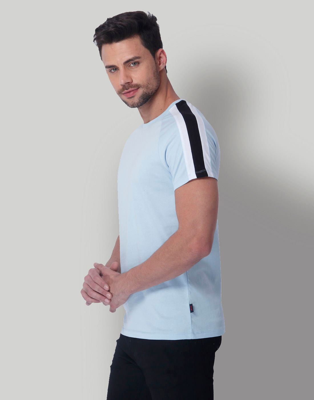 Light Blue Tape Detail Crew Neck T-Shirt