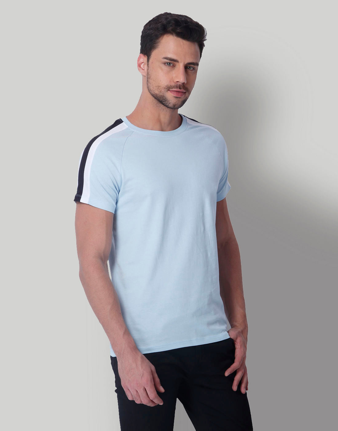 Light Blue Tape Detail Crew Neck T-Shirt