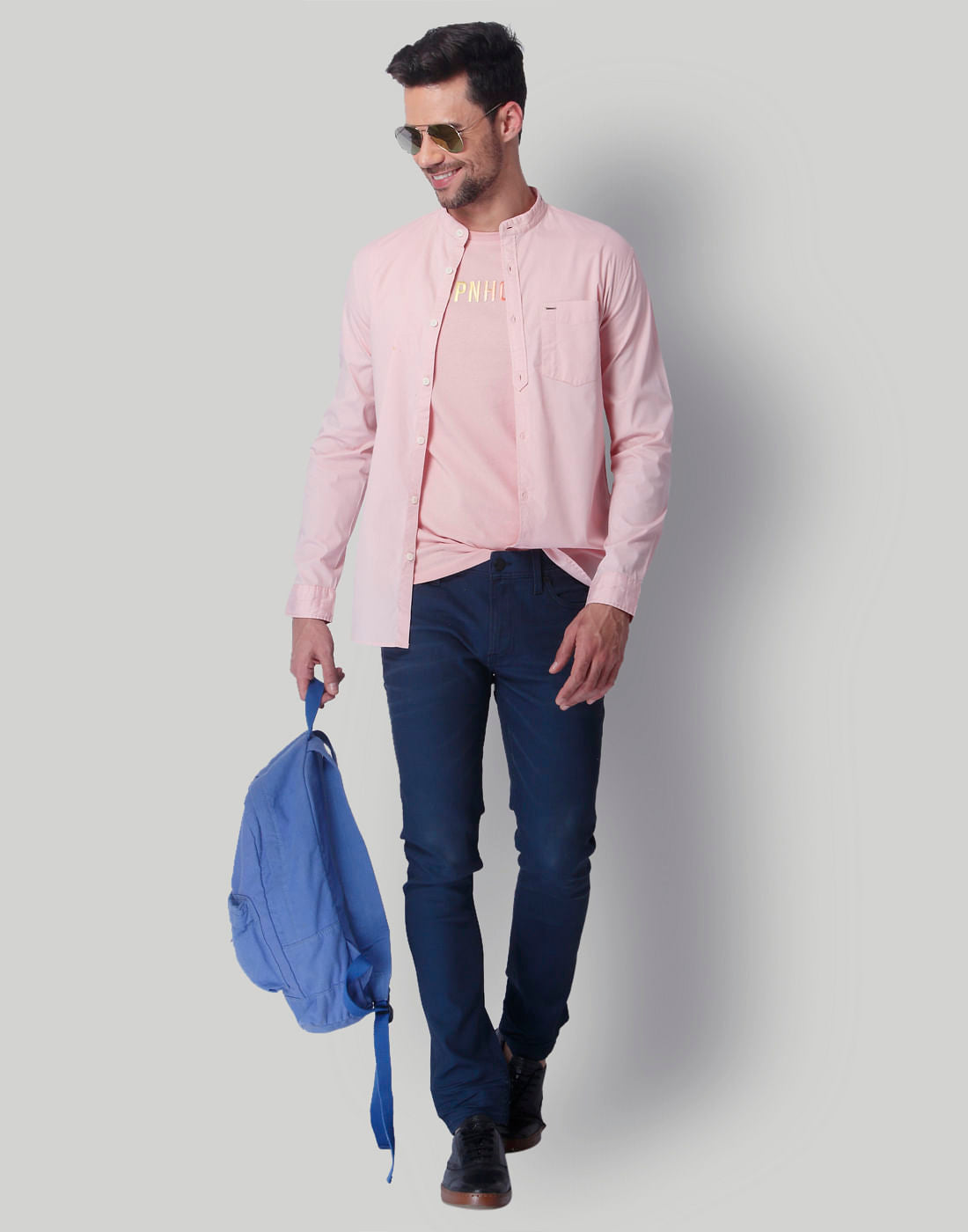 Light Pink Text Print Crew Neck T-Shirt