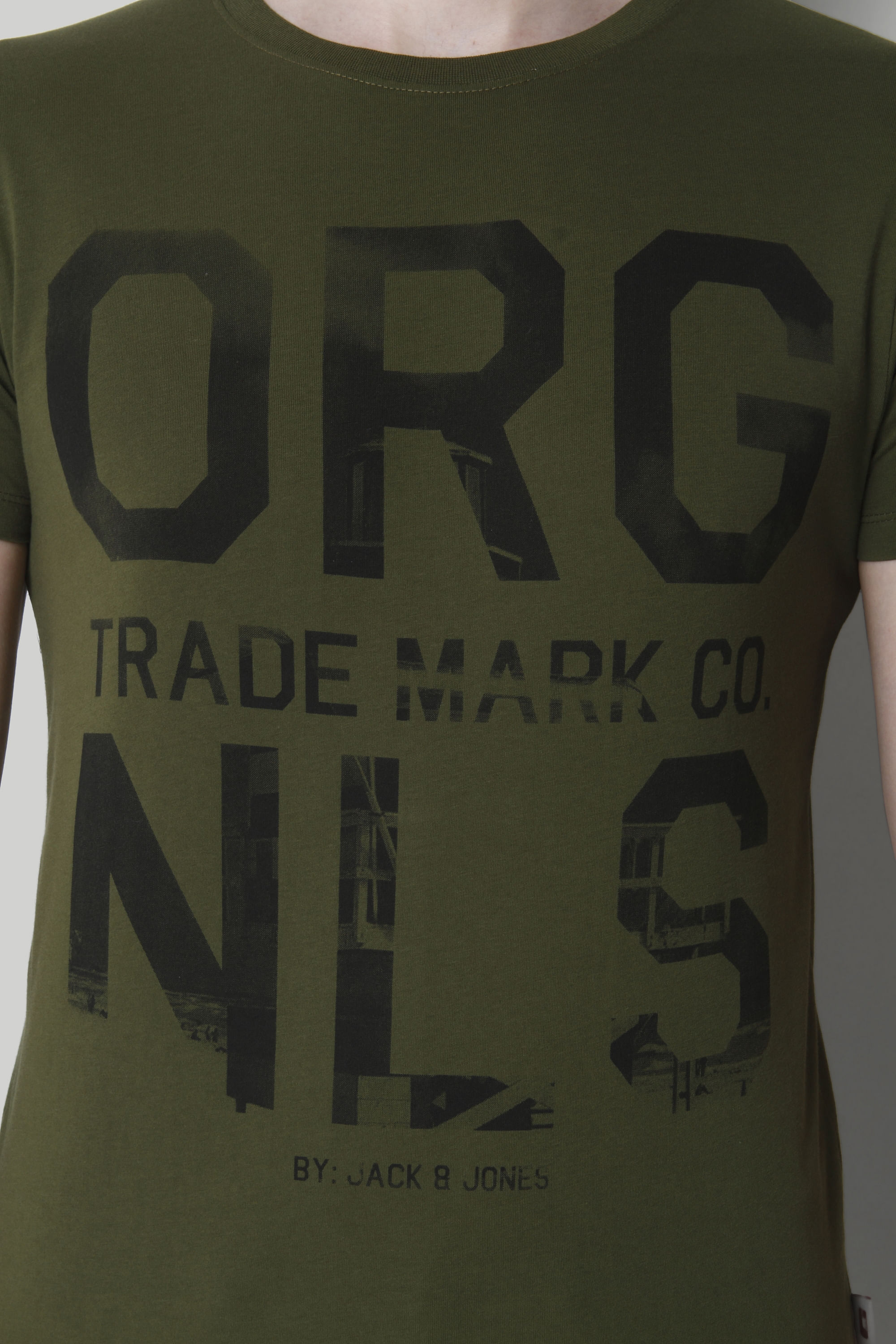 Olive Green Text Print Crew Neck T-Shirt