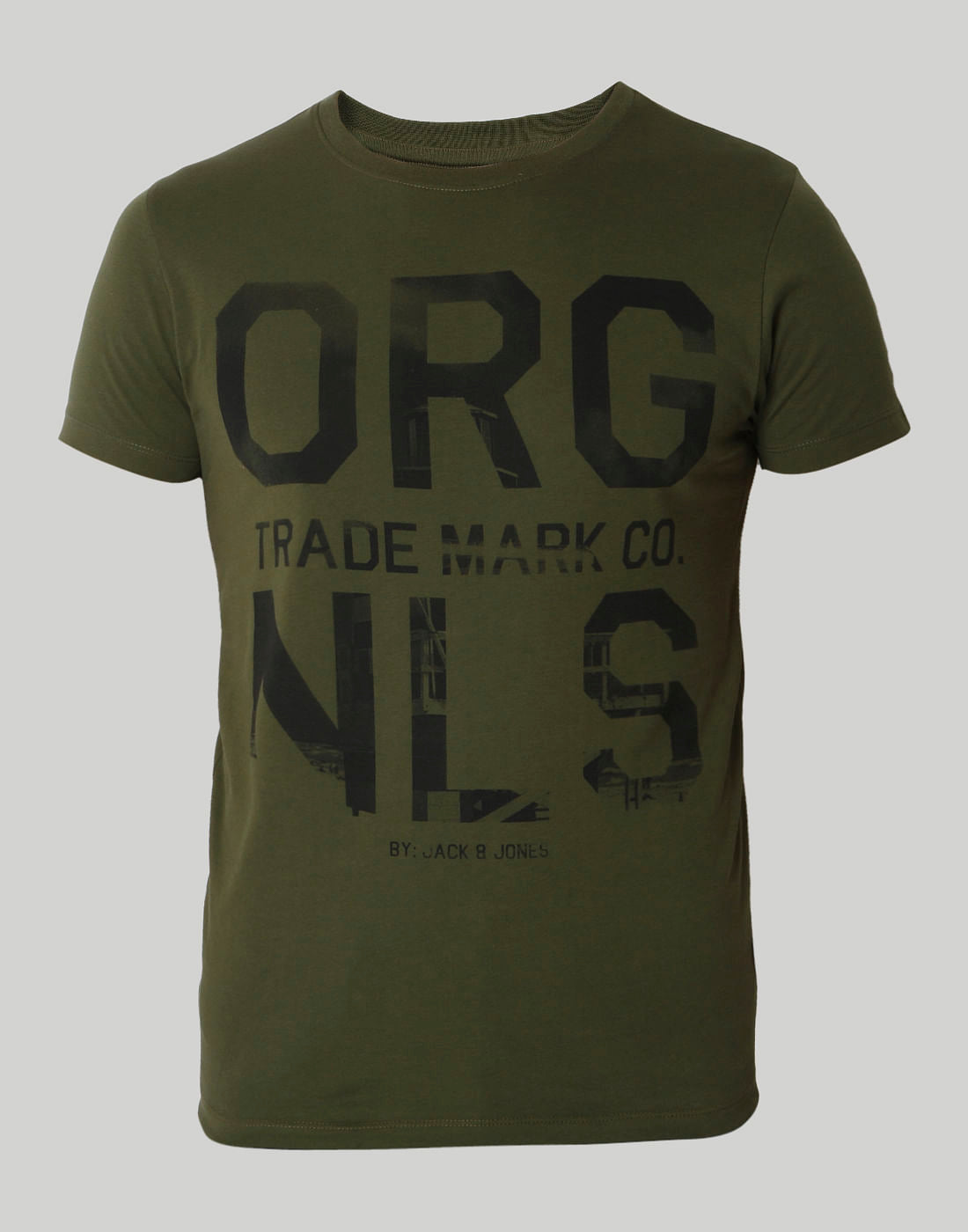 Olive Green Text Print Crew Neck T-Shirt