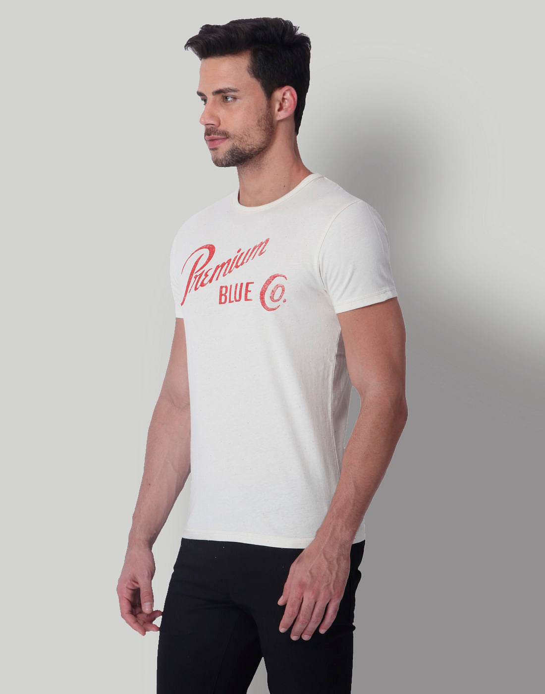 Off White Text Print Crew Neck T-Shirt