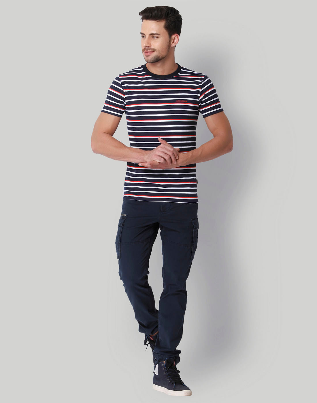 White & Red Striped Crew Neck T-Shirt