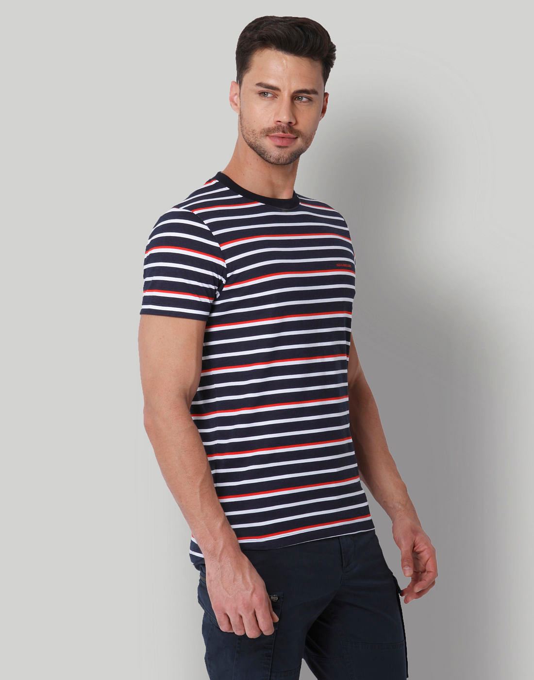 White & Red Striped Crew Neck T-Shirt