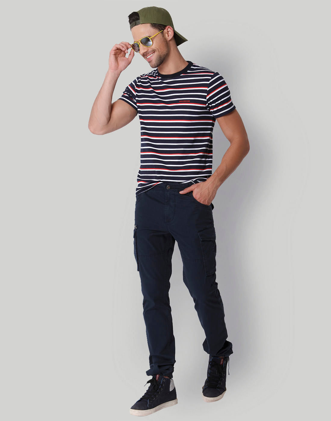 White & Red Striped Crew Neck T-Shirt