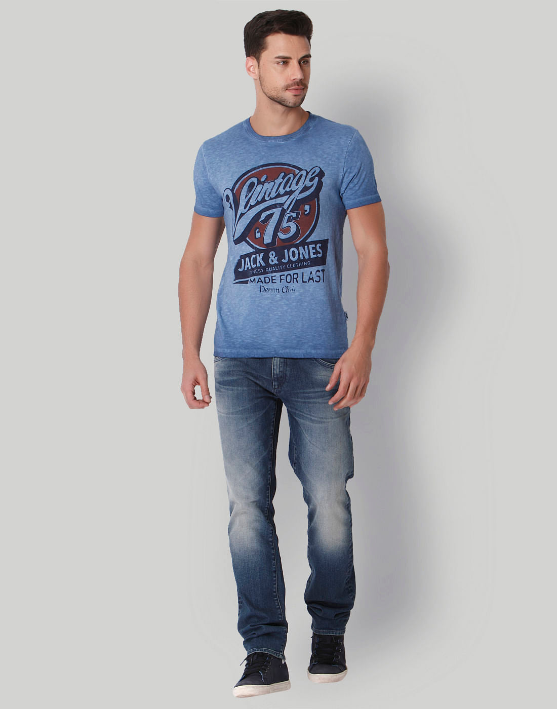 Powder Blue Graphic Print Crew Neck T-Shirt